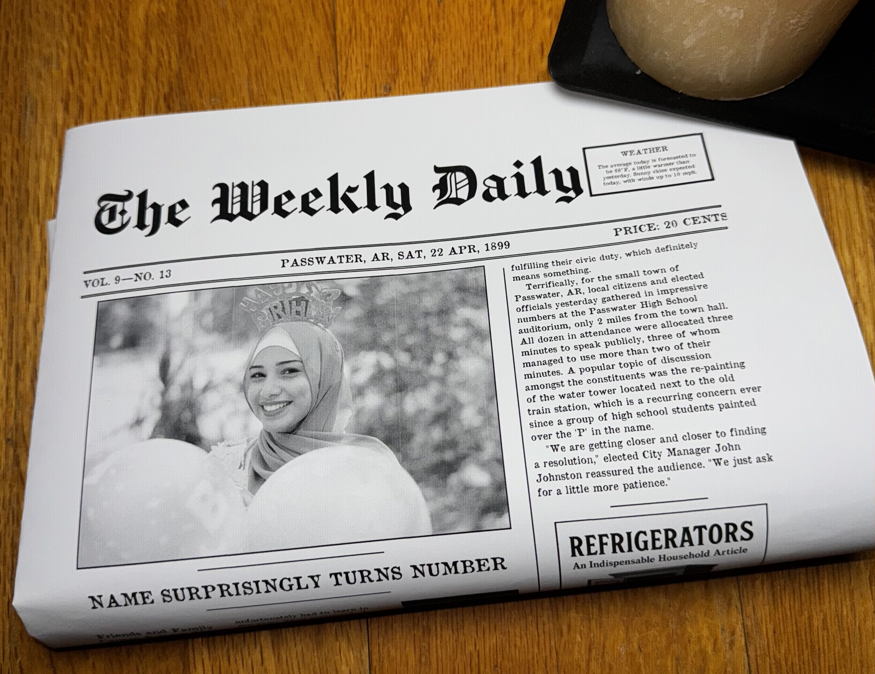 Vintage newspaper gift example