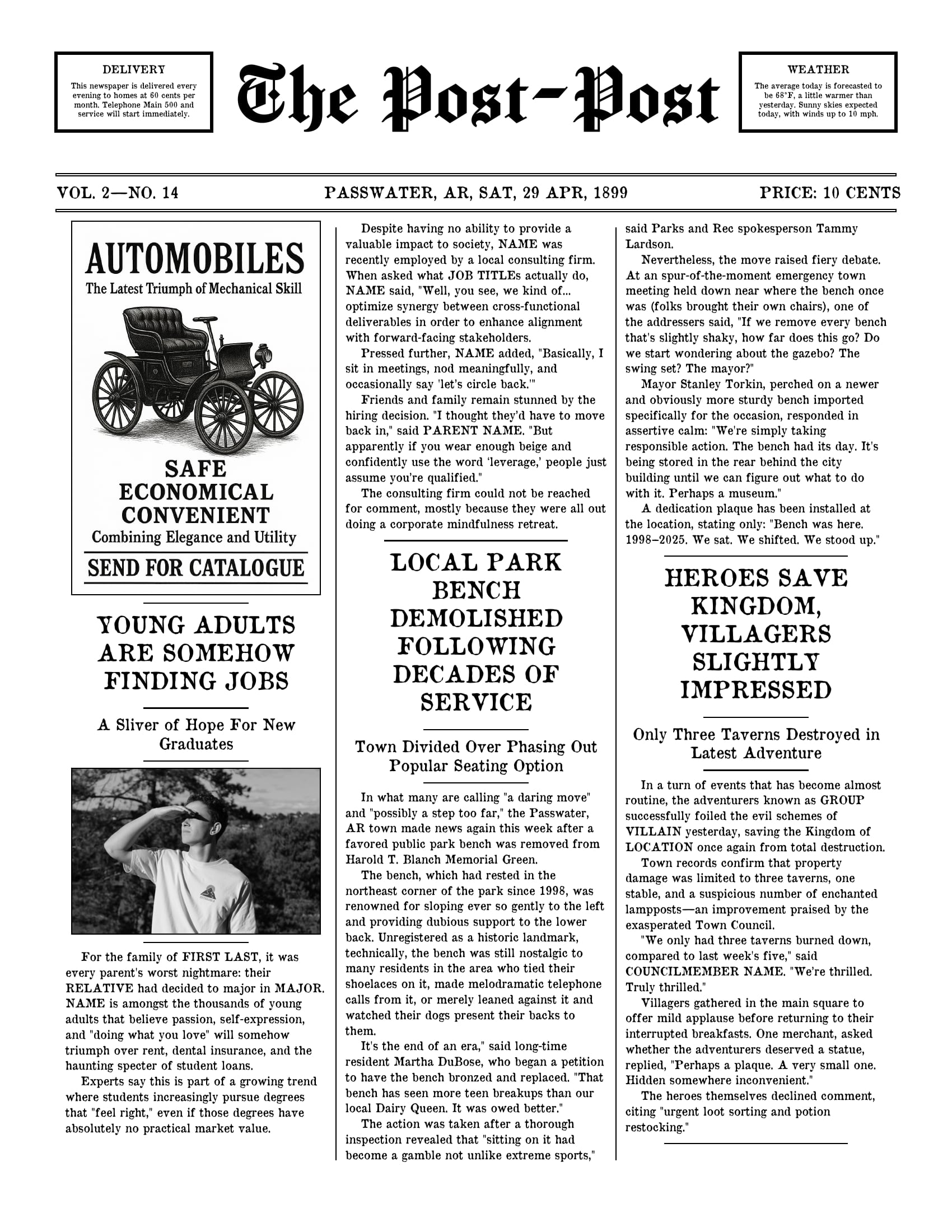 Custom vintage newspaper gift sample
